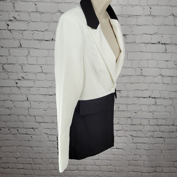 NWT Bebe Black & White Woven Twill Colorblock Notch Stretch Jacket Blazer Size 2 - Picture 14 of 16
